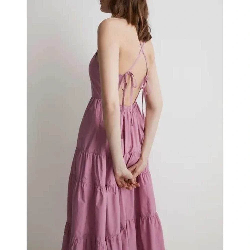 Madewell Sidonie Poplin Maxi Dress Pink Tie‎ Strap Open Back Medium Resortwear - Picture 3 of 8